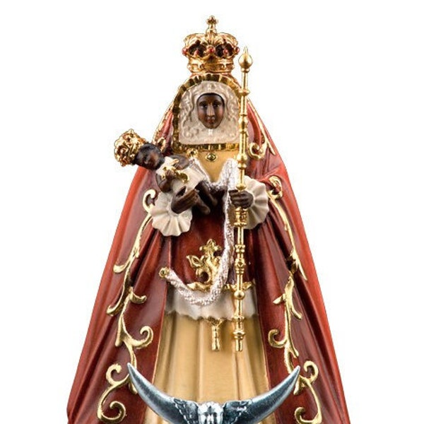 Estatua de Nuestra Señora de la Candelaria, tallada en madera de Valgardena, decorada a mano, de producción artesanal italiana