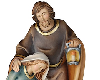 Nativity scene carved in wood of Valgardena and decorated by hand, Holy Family, various sizes, Italian artisan production