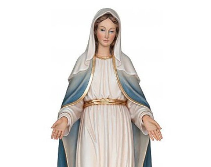 Statue of the Madonna delle Grazie carved in Valgardena wood and hand decorated, Italian artisan production