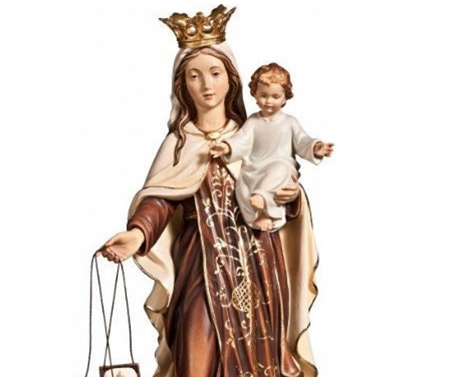 Statue of the Madonna del Carmelo Carmine carved in Valgardena wood and hand-decorated of Italian artisan production