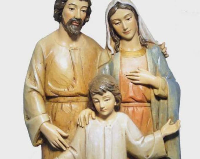 Statue of the Holy Family, 20 cm (7.87 inches) in Valgardena wood pulp, hand decorated, Italian production
