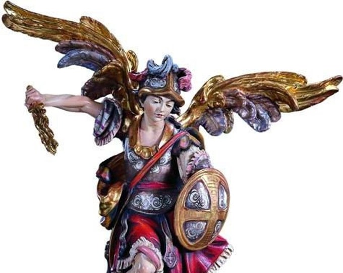 Statue of St. Michael the Archangel carved in Valgardena wood and hand decorated, Italian artisan production