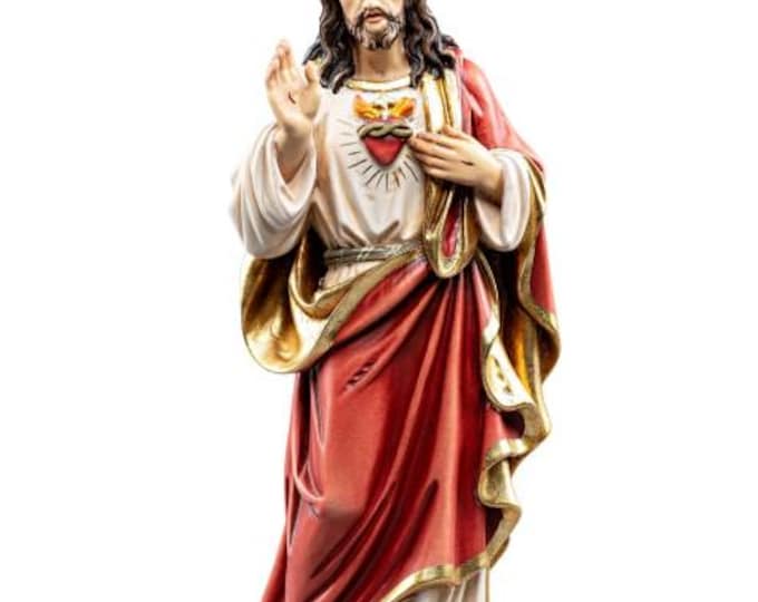 Statue of Jesus Sacred Heart, carved in Valgardena wood, hand-decorated, Italian artisan production, various sizes and decorations