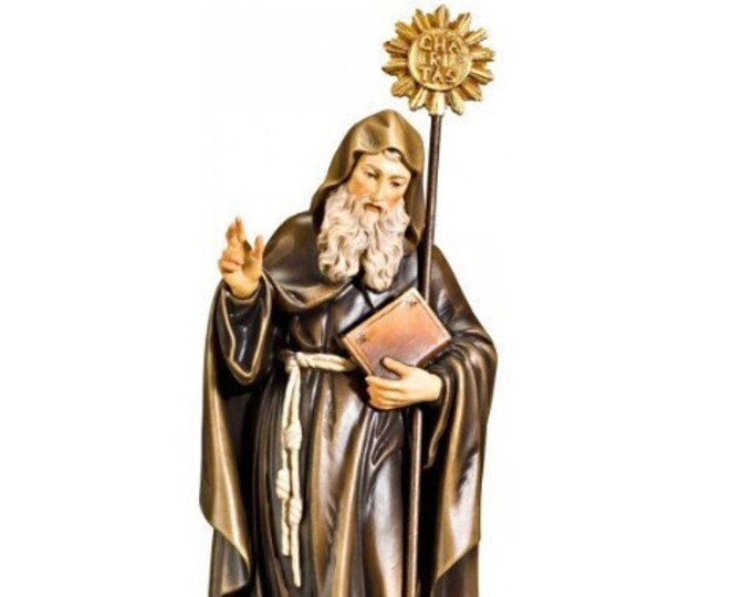 Statue of San Francesco da Paola carved in Valgardena wood and hand-decorated, of Italian artisan production