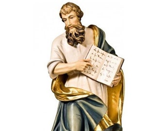 Statue of Saint Luke the Evangelist carved in Valgardena wood and hand decorated, Italian artisan production