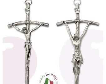 Pastoral Crucifix in brushed metal, 28.5 cm (11.22 inches), two models available, of Italian artisan production