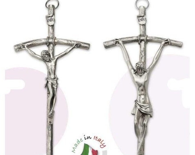 Pastoral Crucifix in brushed metal, 28.5 cm (11.22 inches), two models available, of Italian artisan production