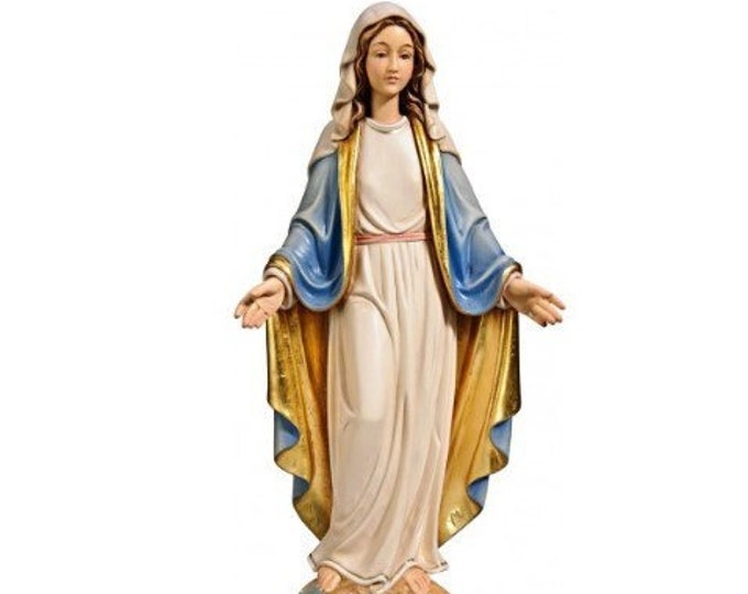 Statue of the Immaculate Madonna on the globe carved in Valgardena wood and hand-decorated, of Italian artisan production