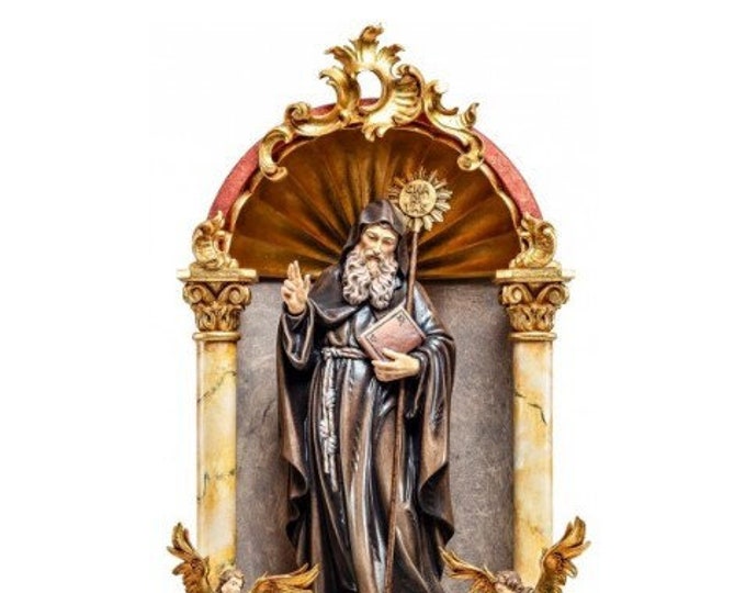 Statue of San Francesco di Paola, in a baroque domestic altar, carved in Valgardena wood of Italian production