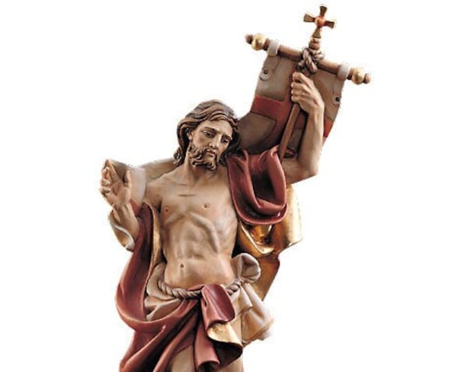 Statue of the risen Jesus Christ, carved in Valgardena wood and hand decorated, Italian artisan production