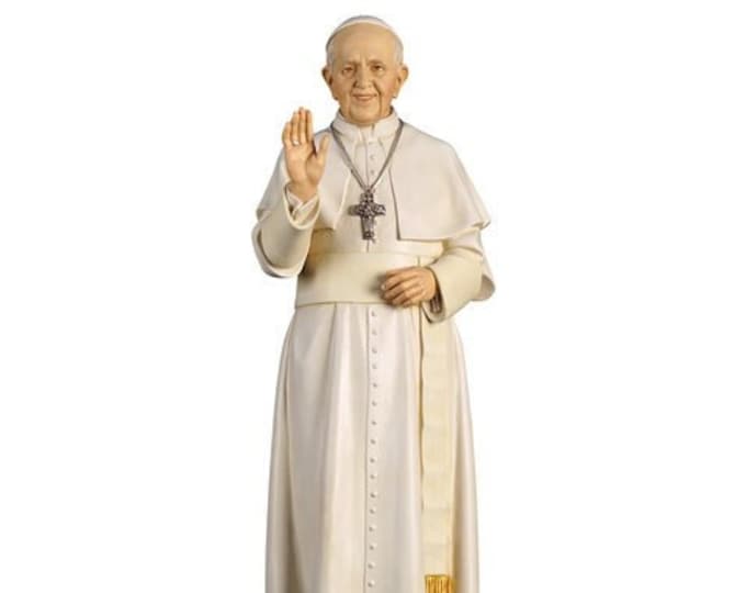 Statue of Pope Francis carved in Valgardena wood and decorated by hand, of Italian artisan production