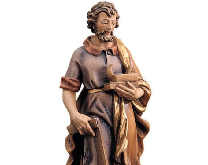 Statue of St. Joseph the Worker carved in wood from Valgardena and decorated by hand of Italian artisan production