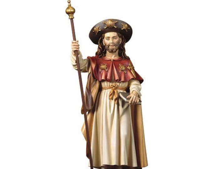 Statue of St. James of Compostela carved in wood from Valgardena and hand-decorated of Italian craftsmanship