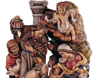 Nativity scene Perathoner carved in wood of Valgardena and decorated by hand, various sizes, Italian handicraft production