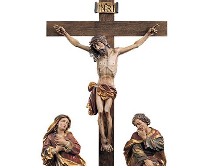Crucifixion sculpture of Jesus to hang 30 cm (11,81 inches) carved in wood from Valgardena and decorated by hand Italian production