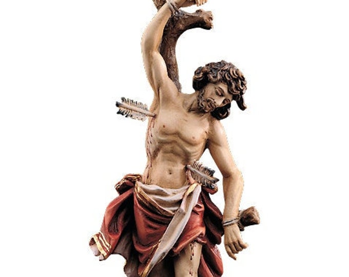 Statue of Saint Sebastian carved in Valgardena wood and hand decorated, Italian artisan production