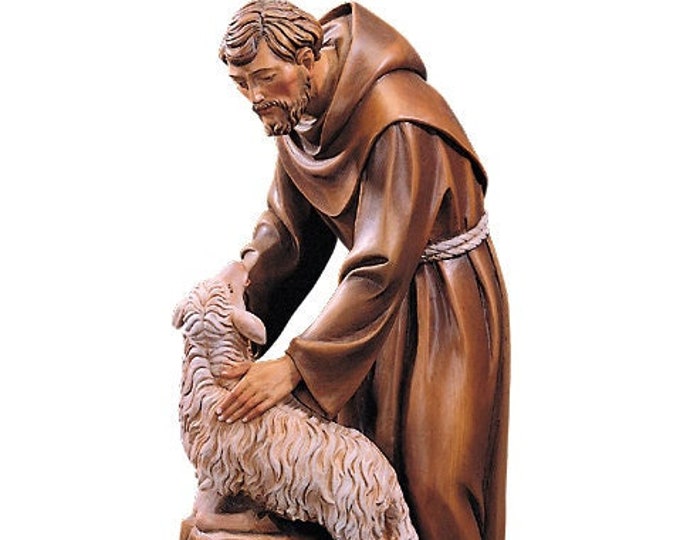 Statue of Saint Francis of Assisi cm 13 (5.12 inches) carved in Valgardena wood and hand decorated, Italian artisan production