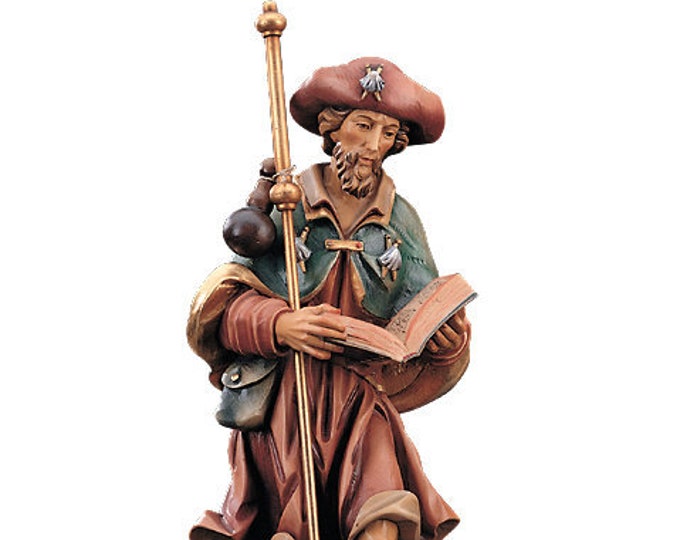 Statue of St. James of Compostela carved in wood from Val Gardena and hand decorated of Italian artisan production