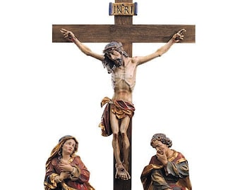 Sculpture crucifixion of Jesus to be placed 30 cm (11,81 inches) carved in wood from Valgardena and decorated by hand Italian production