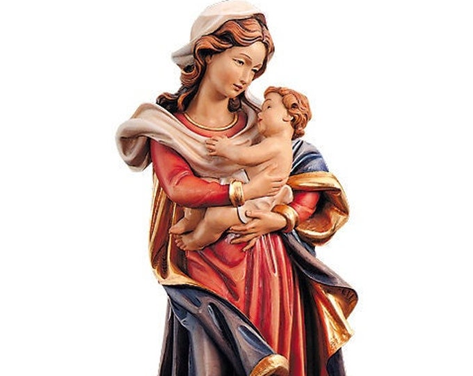 Statue of the Madonna of Salzburg carved in Valgardena wood and decorated by hand, of Italian artisan production, various sizes