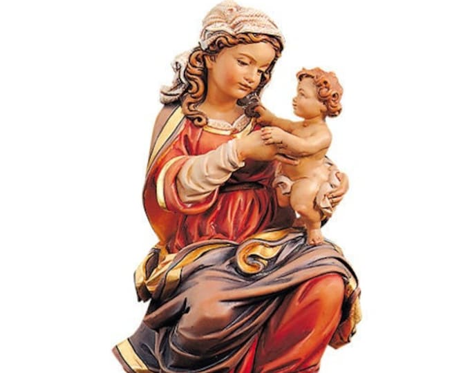 Statue of Our Lady of Prague carved in wood from Valgardena and hand-decorated with Italian handicraft production
