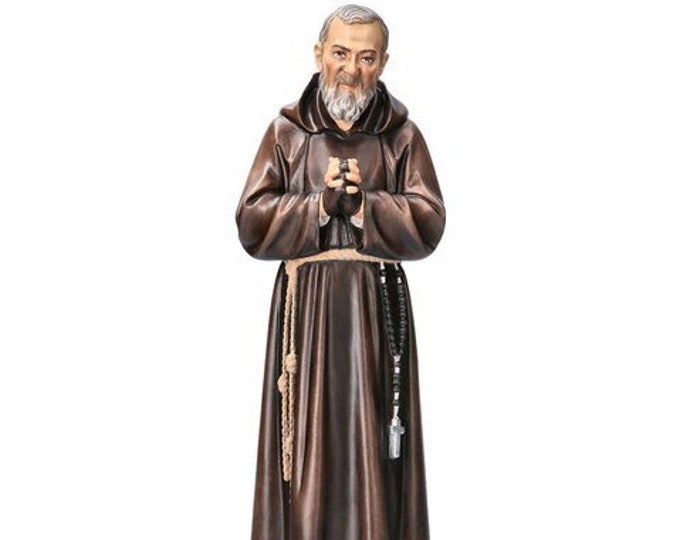 Statue of Saint Padre Pio of Pietrelcina carved in Valgardena wood and hand decorated, Italian artisan production