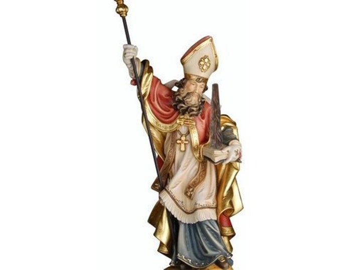 Statue of St. Alberic of Utrecht carved in valgardena wood and hand-decorated with Italian craftsmanship