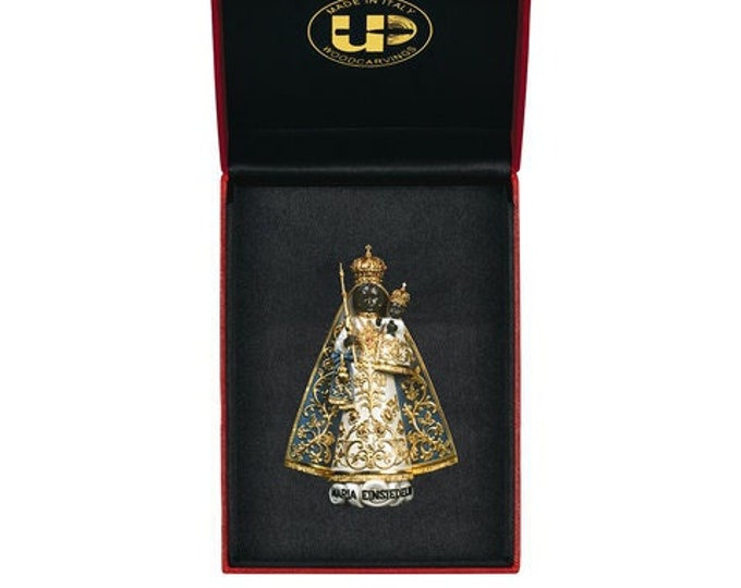 Statue Madonna of Einsiedeln with deluxe case carved in wood from Valgardena and hand-decorated of Italian craftsmanship