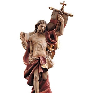 Statue of the risen Jesus Christ, carved in Valgardena wood and hand decorated, Italian artisan production