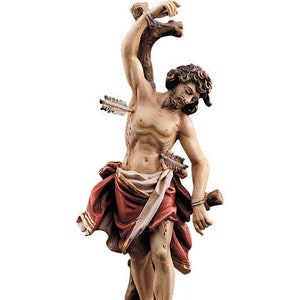 Statue of Saint Sebastian carved in Valgardena wood and hand decorated, Italian artisan production