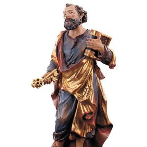 Statue of St. Peter carved in wood from Valgardena and decorated by hand of Italian artisan production