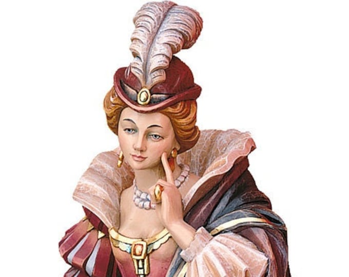 Flaminia sculpture Venetian carnival mask carved in Valgardena wood and decorated by hand of Italian artisan production