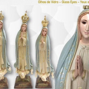 Statue of Our Lady of Fatima in glass resin, with glass eyes, hand-decorated with granite effect finish, handcrafted