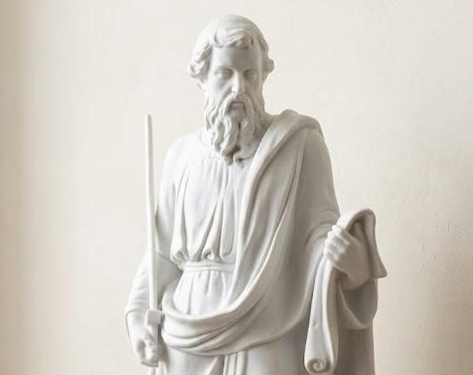 Statue of Saint Paul, 43 cm (16.92 inches) in alabaster powder, marble base, handcrafted, made in Italy