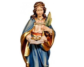 Statue of Saint Lucia from Syracuse carved in Valgardena wood and hand-decorated, of Italian artisan production