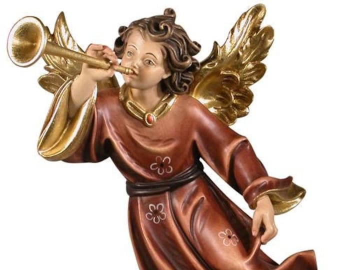 Salzburg angel with trombone, to hang carved in Valgardena wood and hand-decorated with Italian artisan production