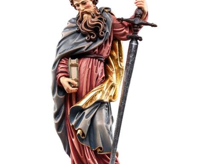 Statue of St. Paul the Apostle carved in Valgardena wood and hand-decorated, Italian artisan production, various sizes