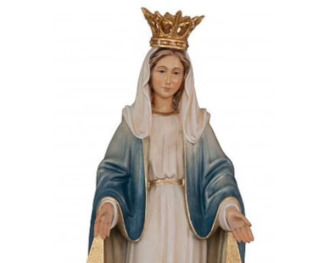 Madonna delle Grazie statue with rays and crown carved in Valgardena wood and decorated by hand, of Italian artisan production