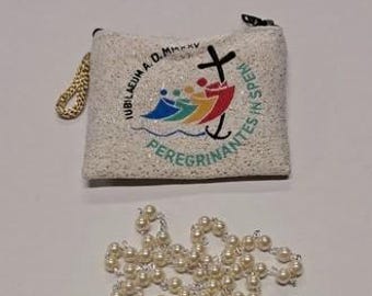Rosary with embroidered fabric case of the Jubilee 2025, handcrafted in Italy
