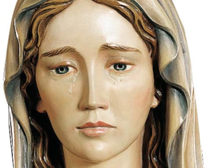 Sculpture bust of Our Lady of Sorrows, carved in wood from Val Gardena and decorated by hand of Italian artisan production