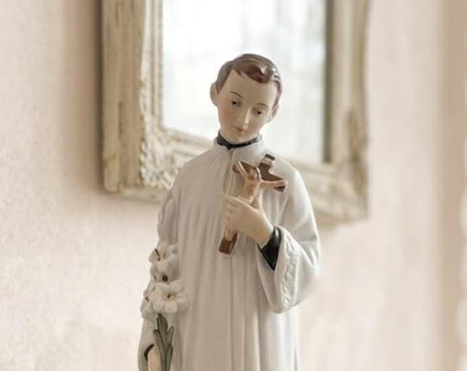 Statue of Saint Aloysius Gonzaga, 21 cm (8.26 inches), made of alabaster powder, hand-decorated, artisanal production, made in Italy