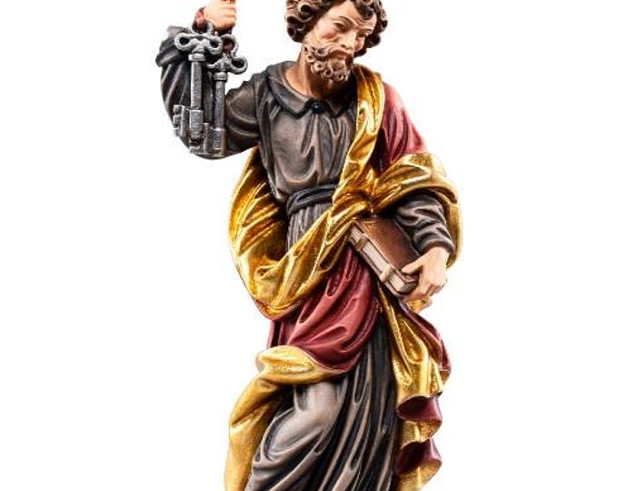 Statue of St. Peter the Apostle carved in Valgardena wood and hand-decorated, Italian artisan production, various sizes