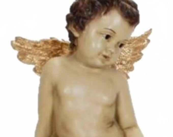 Angel statue cm 37.5 x 13 (14.76 x 5.11 inches) in hand-decorated resin, artisanal production for outdoor and indoor use.