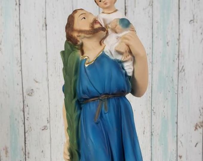 Statue of Saint Christopher 20 cm (7.87 inches) in marble resin full decorated by hand, Italian artisan production