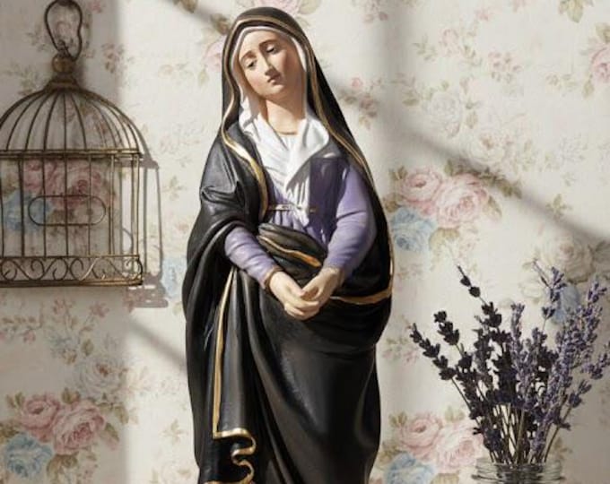 Statue of Our Lady of Sorrows, 35 cm (13.77 inches), made of solid resin marble, hand-decorated, Italian artisan production
