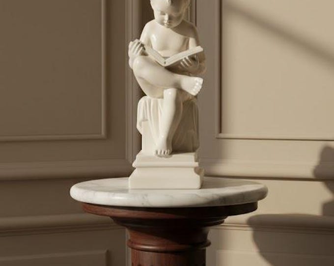 Classic sculpture "Putto reading" by Canova, in alabaster powder, 19 cm (7.48 inches) of Italian artisan production.