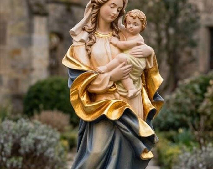 Madonna and Child statue, 100 cm (39.37 inches), hand-decorated fiberglass, for indoor and outdoor use, Italian artisan production