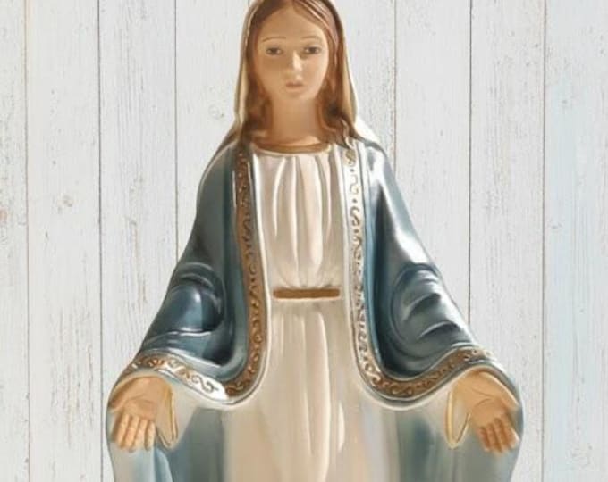 Statue of the Miraculous Madonna 42 cm (16.53 inches) in plaster with pearl decoration, handcrafted in Italy