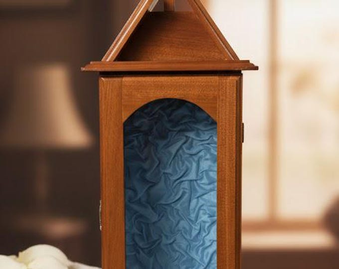 Handcrafted wooden display case with fabric interior, ideal for statues measuring 25/28 cm (9.84/11.02 inches), lockable door, handcrafted