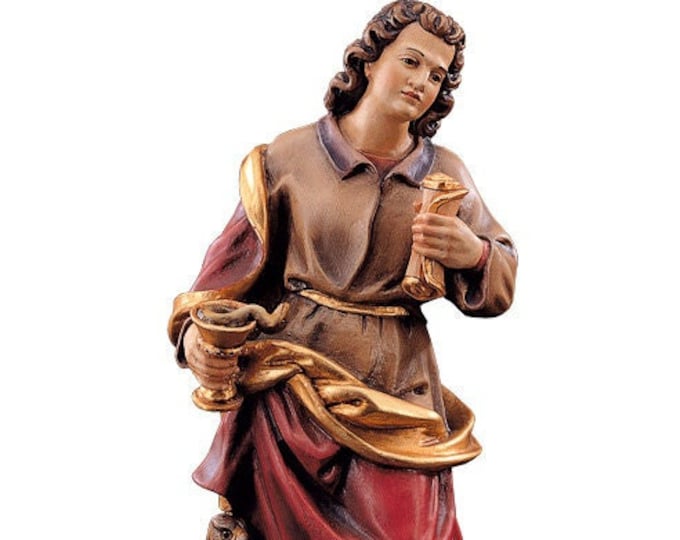 Statue of St. John the Evangelist carved in Valgardena wood and hand decorated, Italian artisan production